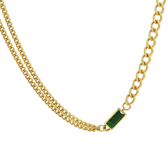 Sadie Double Chain Green Pendant Necklace