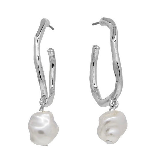 Odette Molten Pearl Silver Hoop Earrings