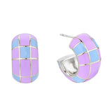 Groove Chunky Lilac/Blue Enamel Hoop Earrings