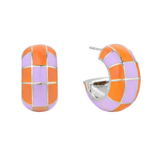  Groove Chunky Lilac/Orange Enamel Hoop Earrings